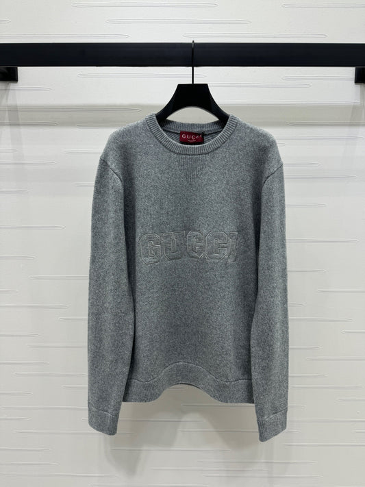 Letter embroidered round neck pullover sweater