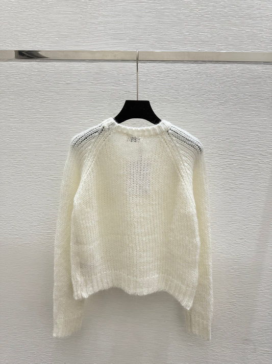 New Early Autumn 3D Floral Letter Embroidery Knitted Long Sleeve Cardigan