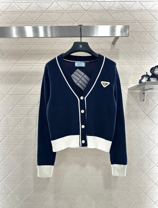 Color-blocked knit cardigan with bound edges