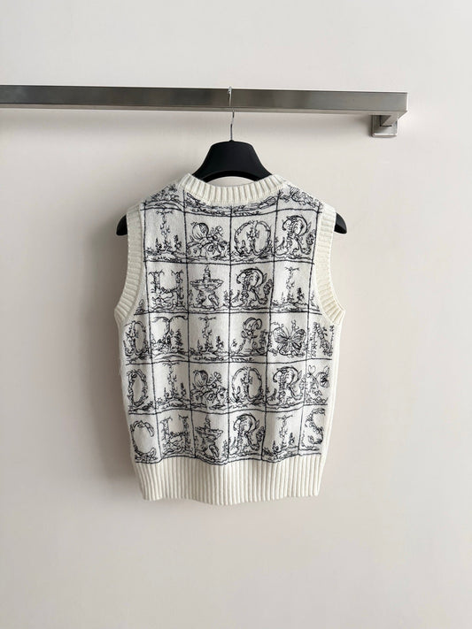 26SS NEW black letter jacquard pattern knitted vest