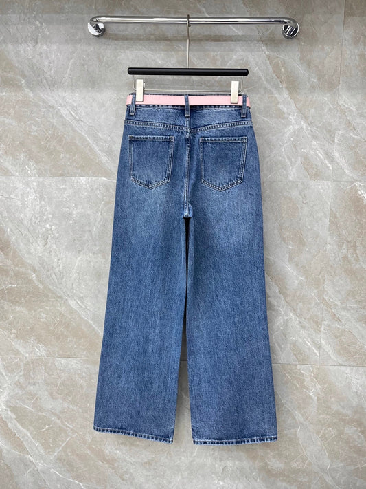26SS NEW pink and white cross pattern jeans