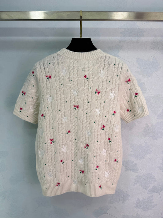 26SS NEW rose embroidered knitted short sleeves