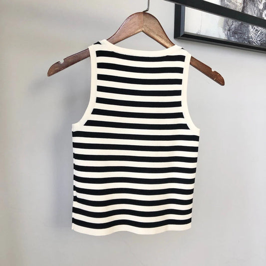 26SS New Black And White Striped Vest