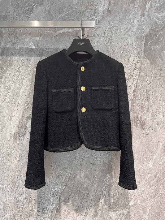 Chaqueta de tweed negra y dorada
