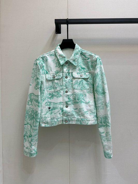 Chaqueta vaquera con estampado floral Jouy Animal en color menta Mambo