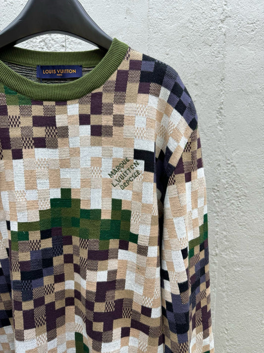 Suéter de punto a cuadros verde camuflaje