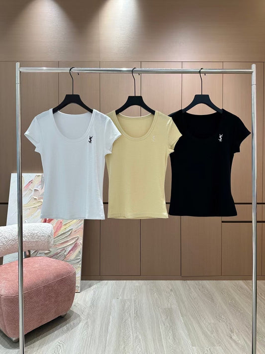 New Contrast Color Embroidery Short Sleeve T-shirt