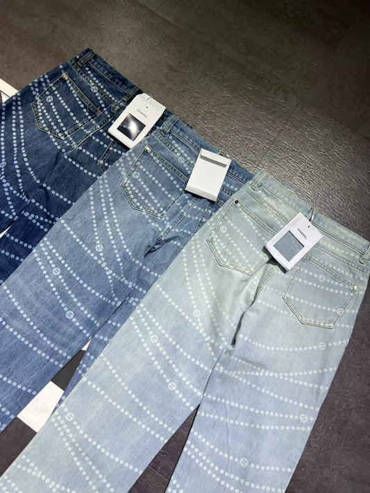 Spring/Summer New Arrival Pearl Denim Straight Leg Pants