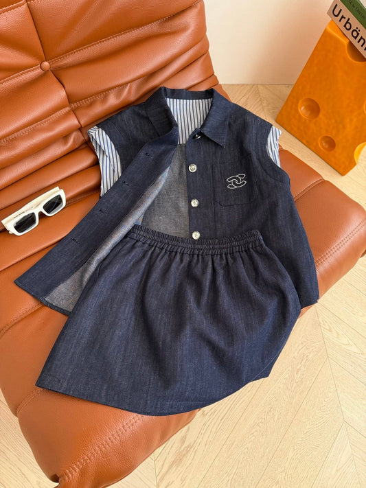 Denim im Vintage-Stil mit gesticktem Doppel-C-Muster
