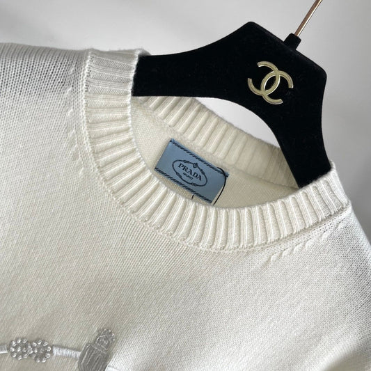 Women's Logo Print Plain Knit Long Sleeve