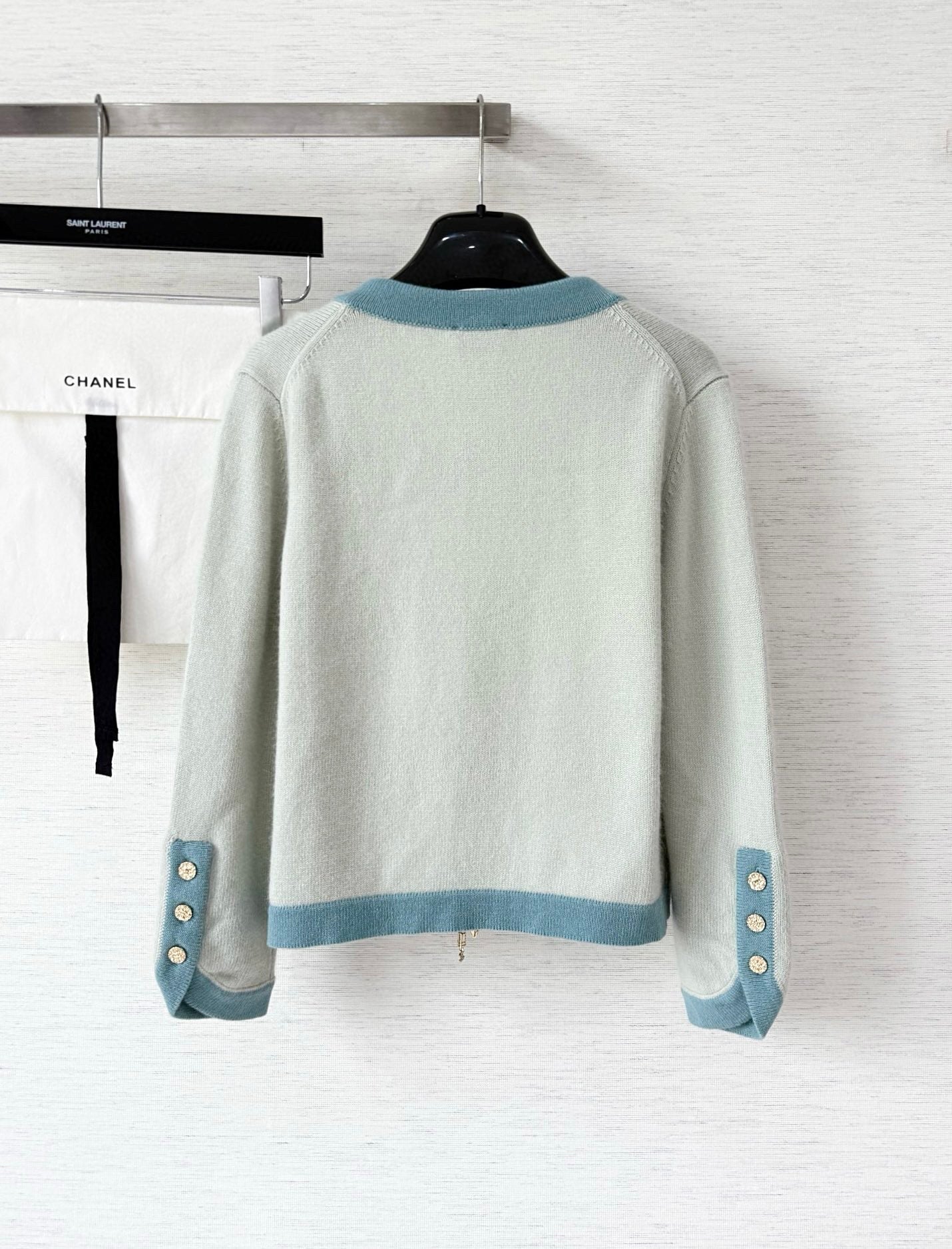Lace-up color-blocked knit cardigan