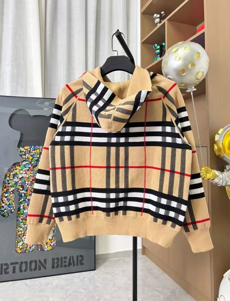 Double-Faced Wool Plaid Knit Jacket