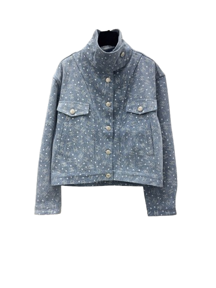 Retro American style fashionable letter logo lapel denim jacket