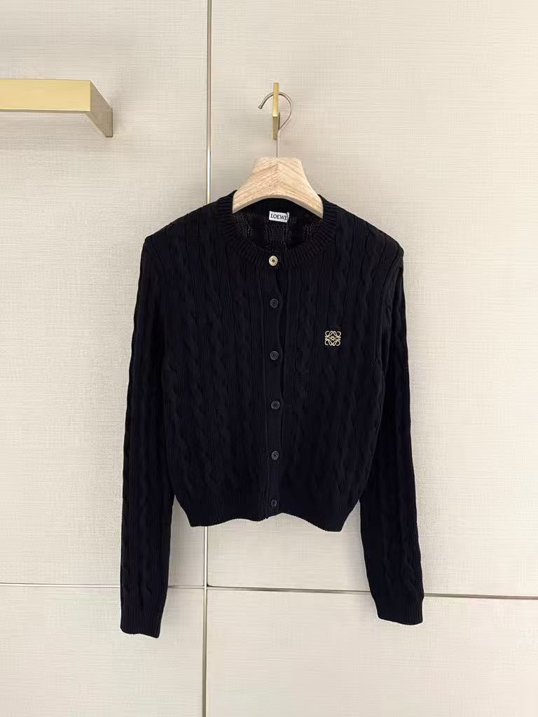 Embroidered logo cable-knit cardigan