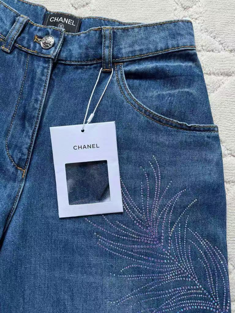 Feather leaf hot diamond jeans
