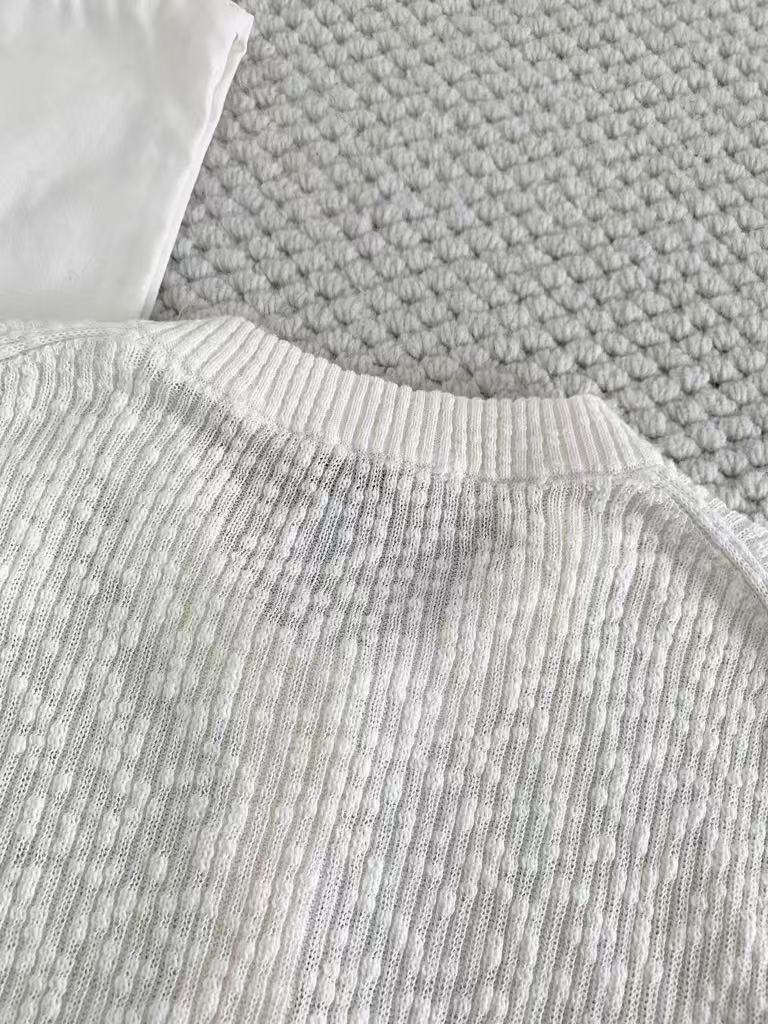 Beach Series Grain Texture Long Sleeve Crewneck Knit Cardigan