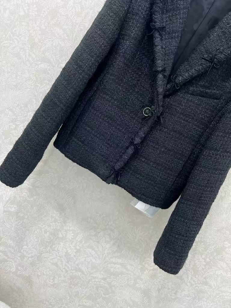 New Fall/Winter collection: French-inspired floral lapel and bow-tie cropped tweed jacket.