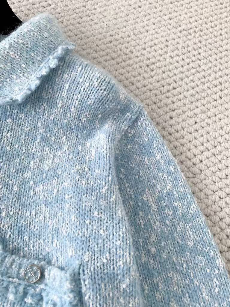 Blue embroidered wool cardigan