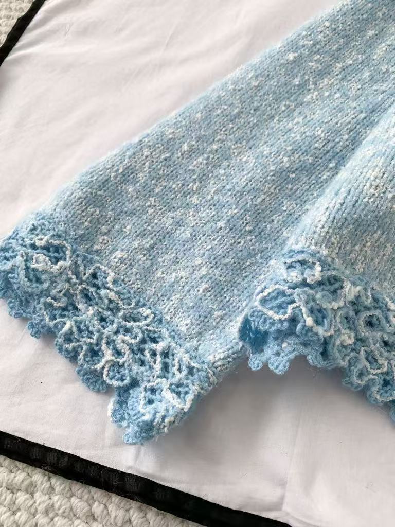 Blue embroidered wool cardigan