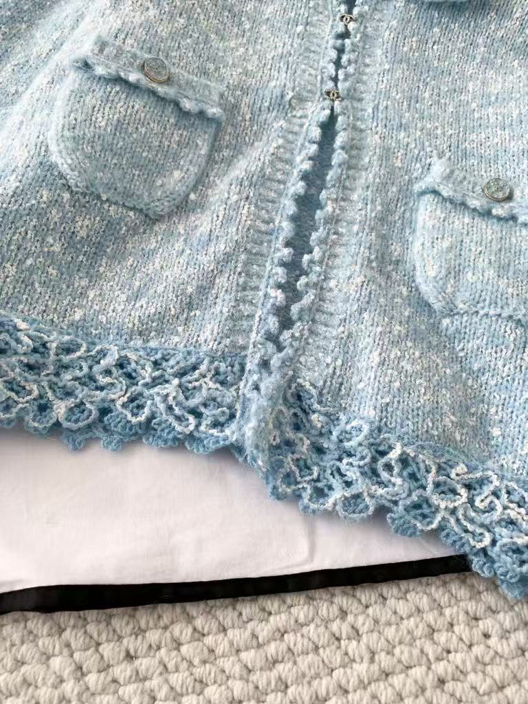 Blue embroidered wool cardigan