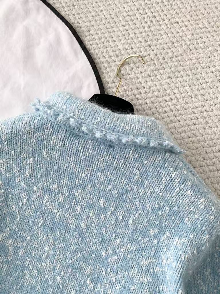 Blue embroidered wool cardigan