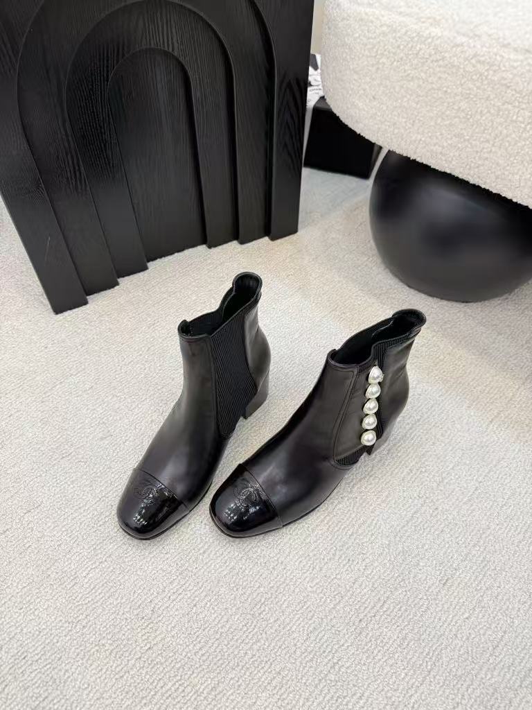 Pearl buckle ankle boots