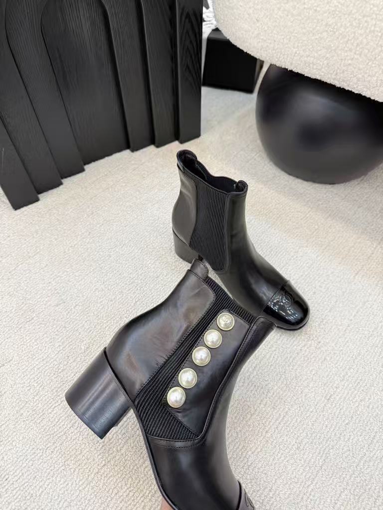 Pearl buckle ankle boots