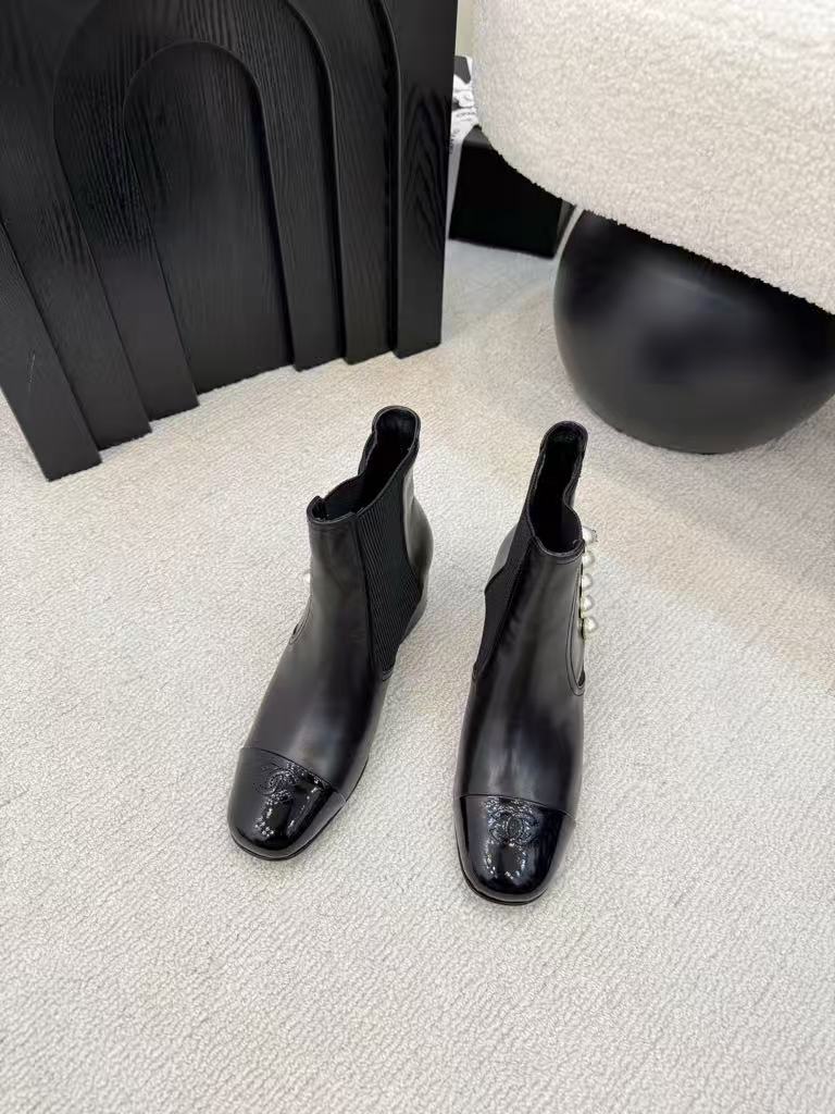 Pearl buckle ankle boots