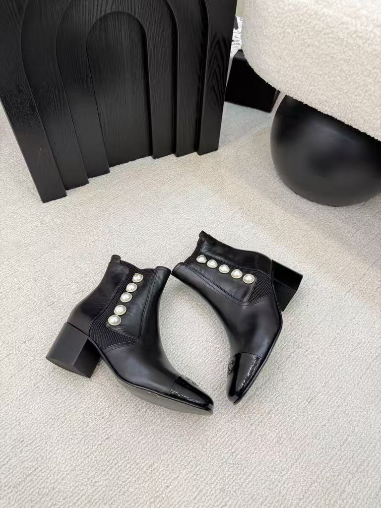 Pearl buckle ankle boots