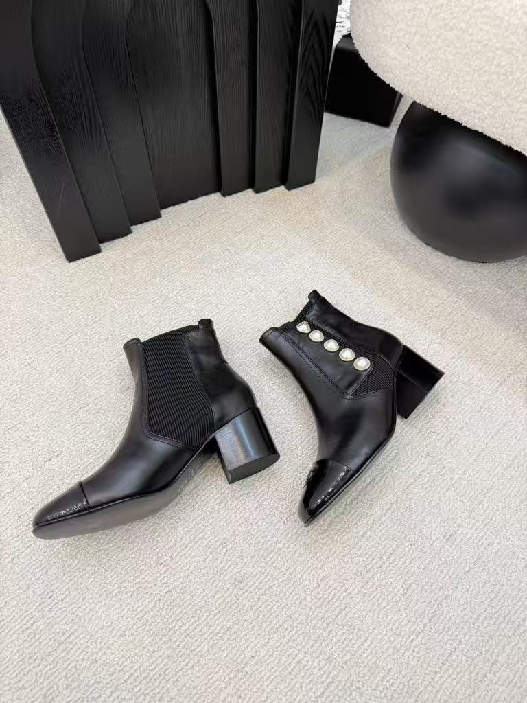 Pearl buckle ankle boots