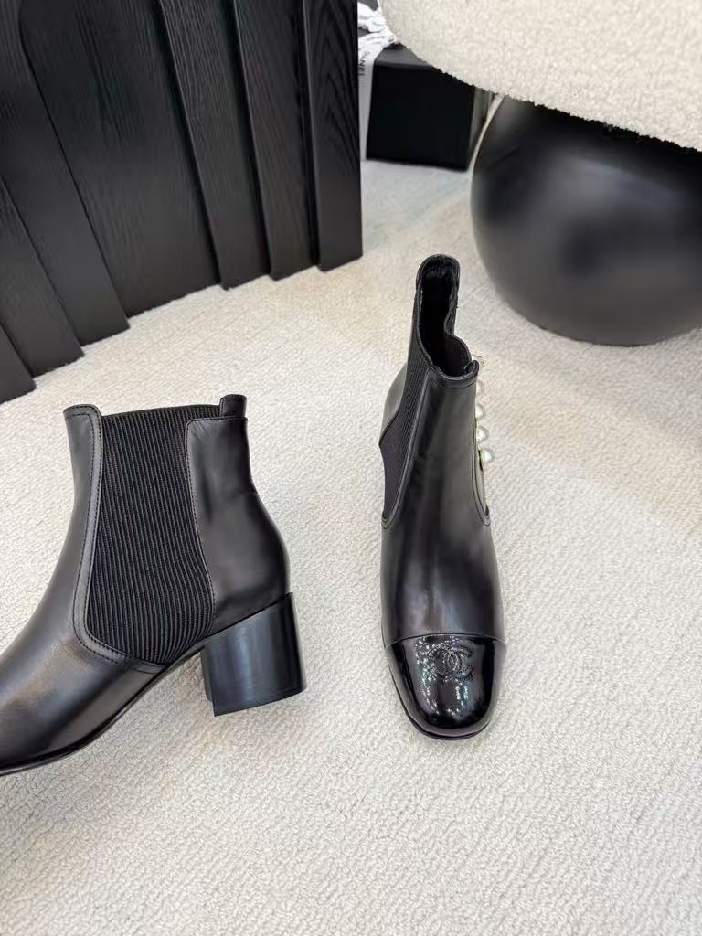 Pearl buckle ankle boots
