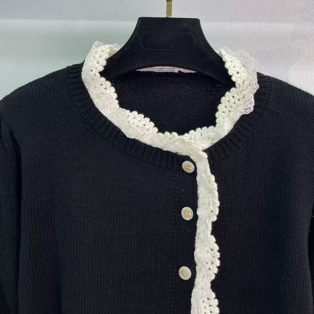New Early Fall Lace-Trimmed Knit Cardigan