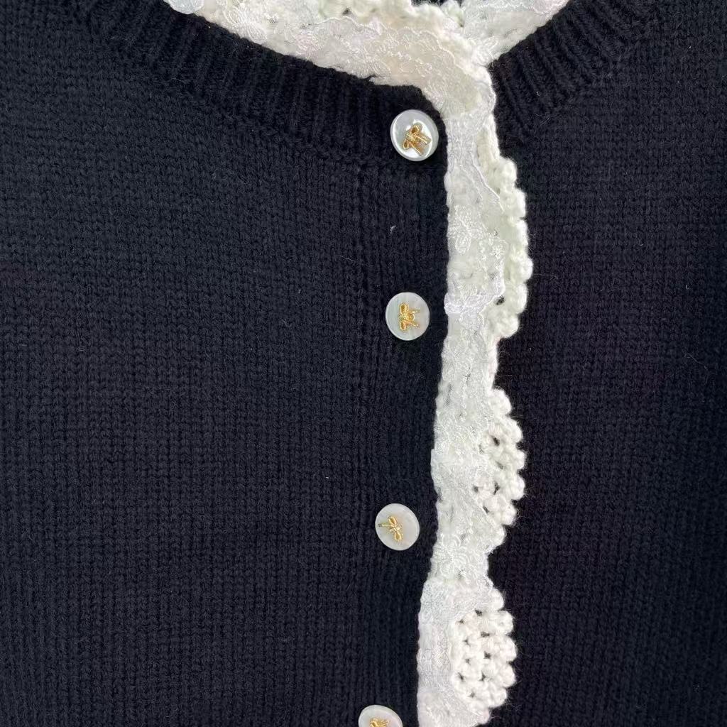 New Early Fall Lace-Trimmed Knit Cardigan