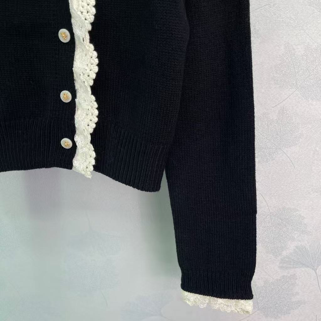 New Early Fall Lace-Trimmed Knit Cardigan