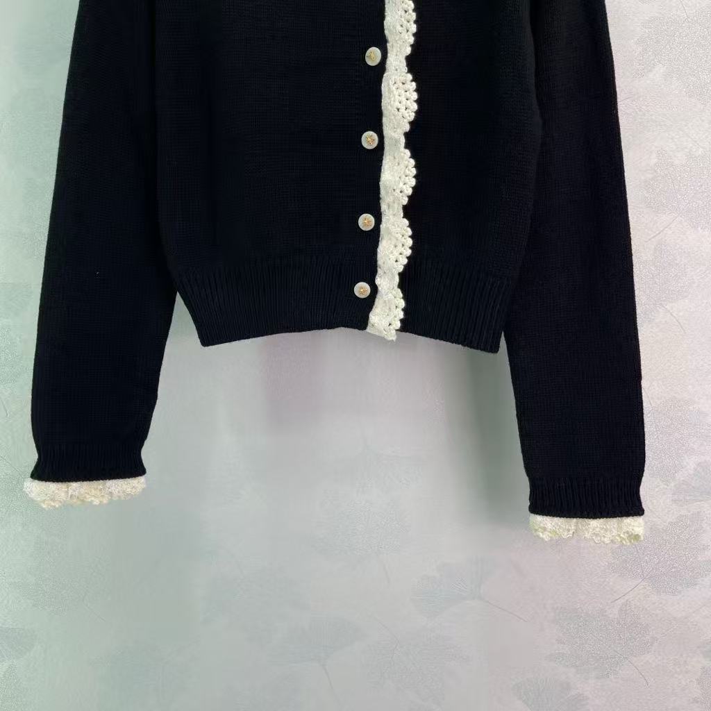 New Early Fall Lace-Trimmed Knit Cardigan