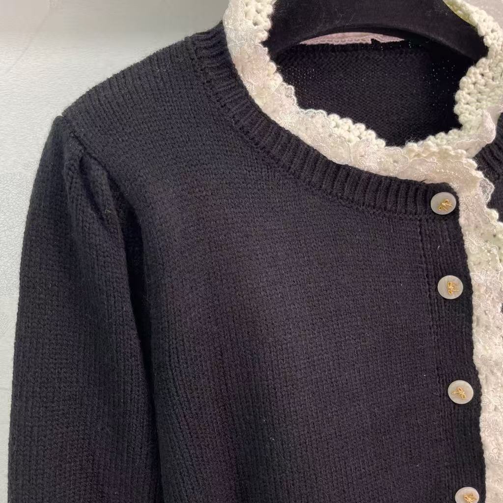 New Early Fall Lace-Trimmed Knit Cardigan