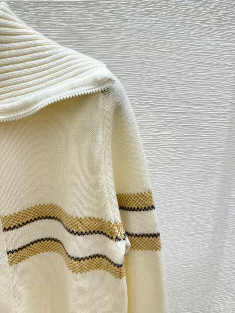 New Early Autumn Contrast Striped Lapel Knitted Long Sleeve Cardigan