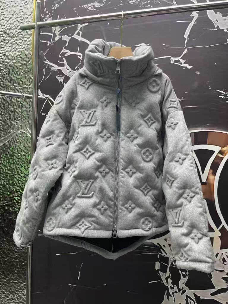 Full-print embossed down jacket, white goose down jacket, loose coat