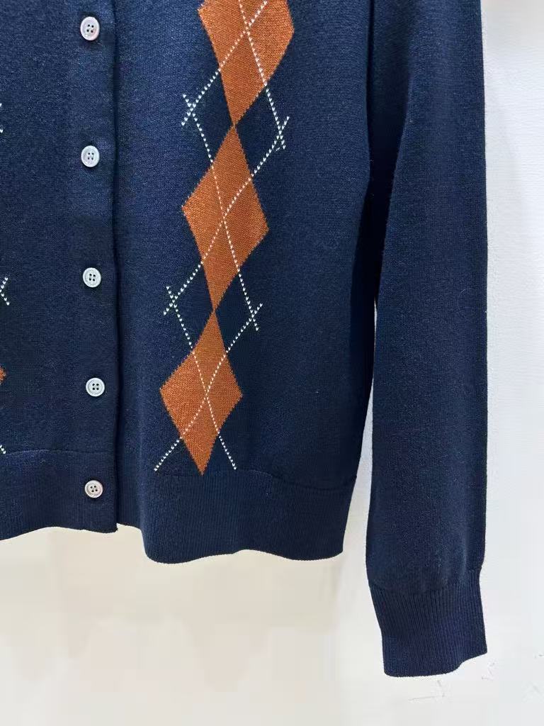 French Preppy Vintage Knit Cardigan with Letter Jacquard Pattern