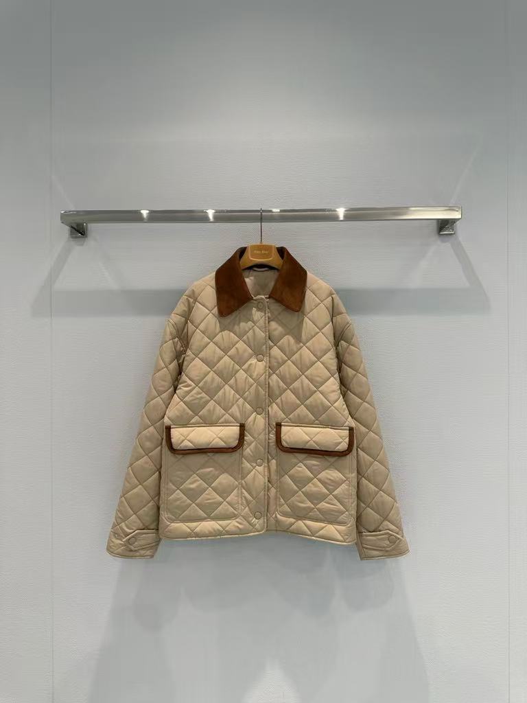 Contrast-Pattern Lapel Short Cotton Jacket