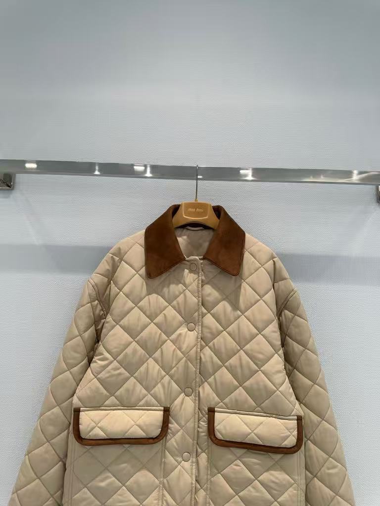 Contrast-Pattern Lapel Short Cotton Jacket