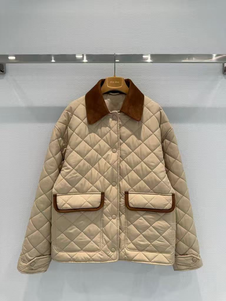 Contrast-Pattern Lapel Short Cotton Jacket