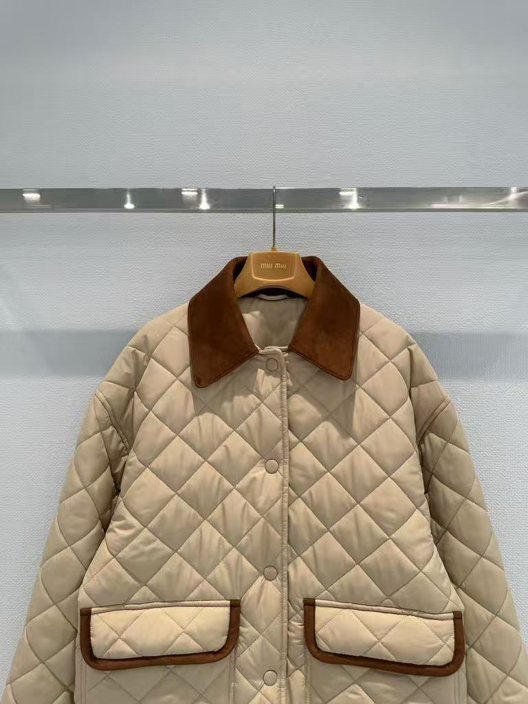 Contrast-Pattern Lapel Short Cotton Jacket