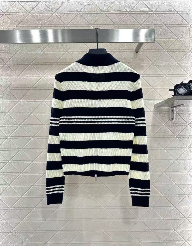 Lapel Knit Striped Cardigan