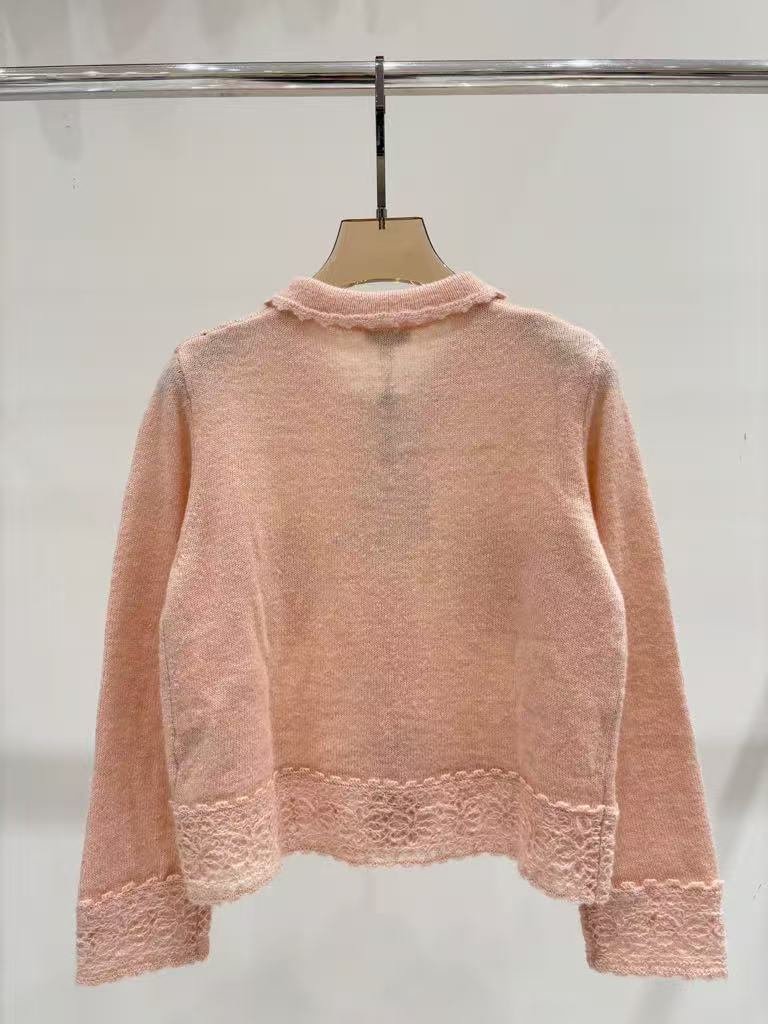 Lapel hand-crocheted hollow letter logo diamond-studded simple Chanel style knitted cardigan