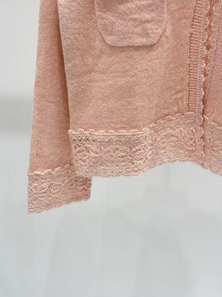 Lapel hand-crocheted hollow letter logo diamond-studded simple Chanel style knitted cardigan