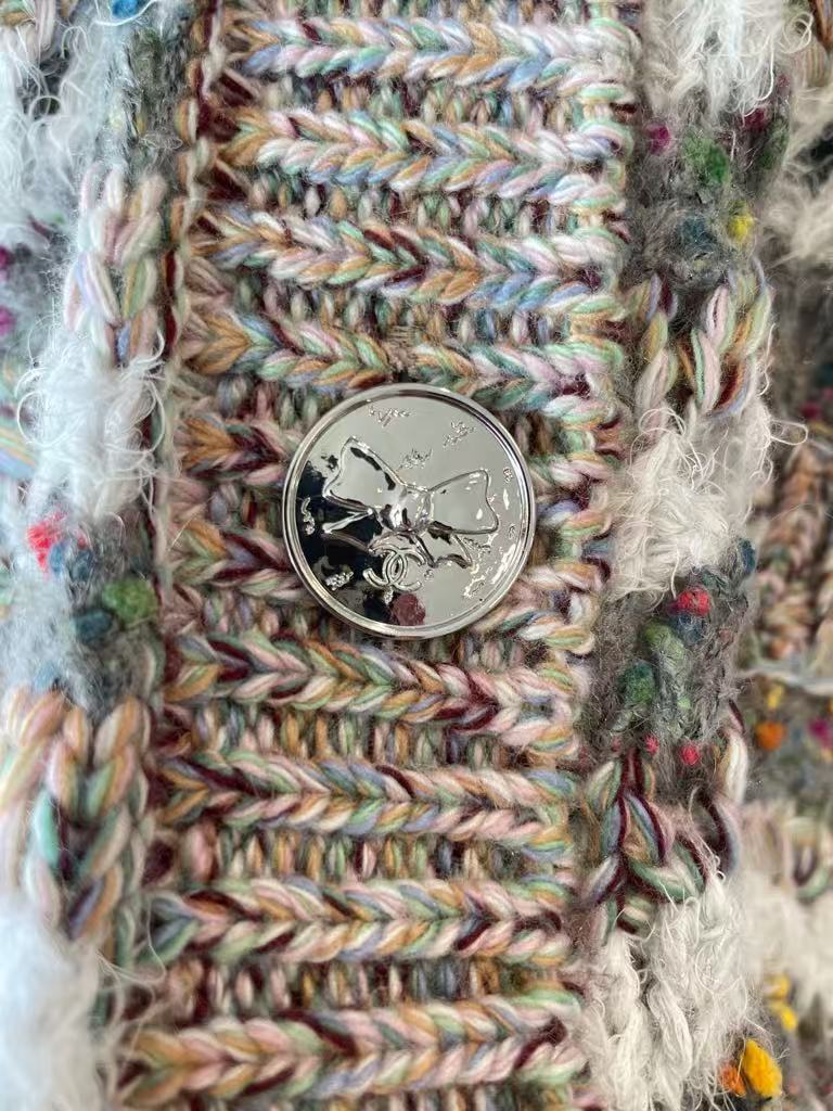 Gray-green striped open-knit cardigan