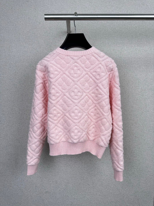 Winter SKI series pink embossed knitted cardigan