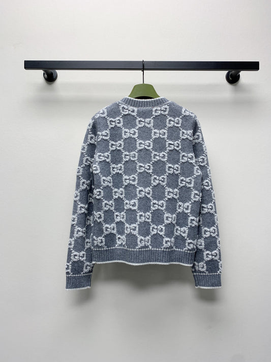 New autumn and winter round neck custom buttoned three-dimensional pattern double G knitted sweater cardigan
