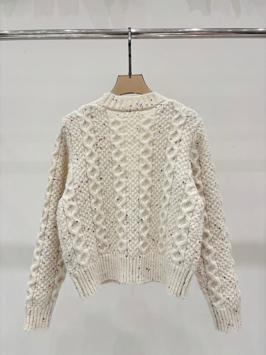 25 Early Autumn New V-neck Letter Beaded Floral Casual Knit Cardigan